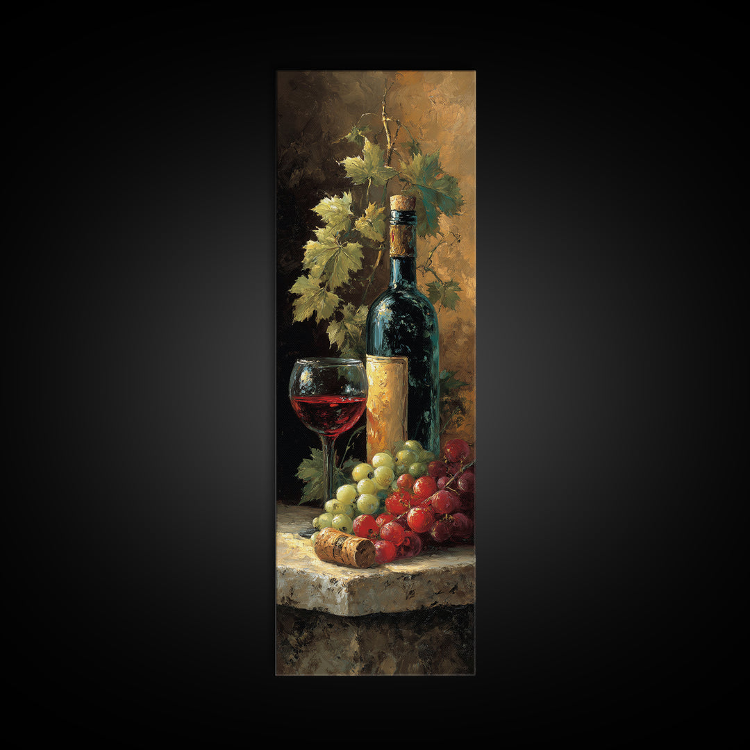Olive Branch and Wine Glass Mediterranean Still Canvas Print, Winery Art, Kitchen Decor, Winery Decor, Fine Art, Vineyard, WIN-1x3-60