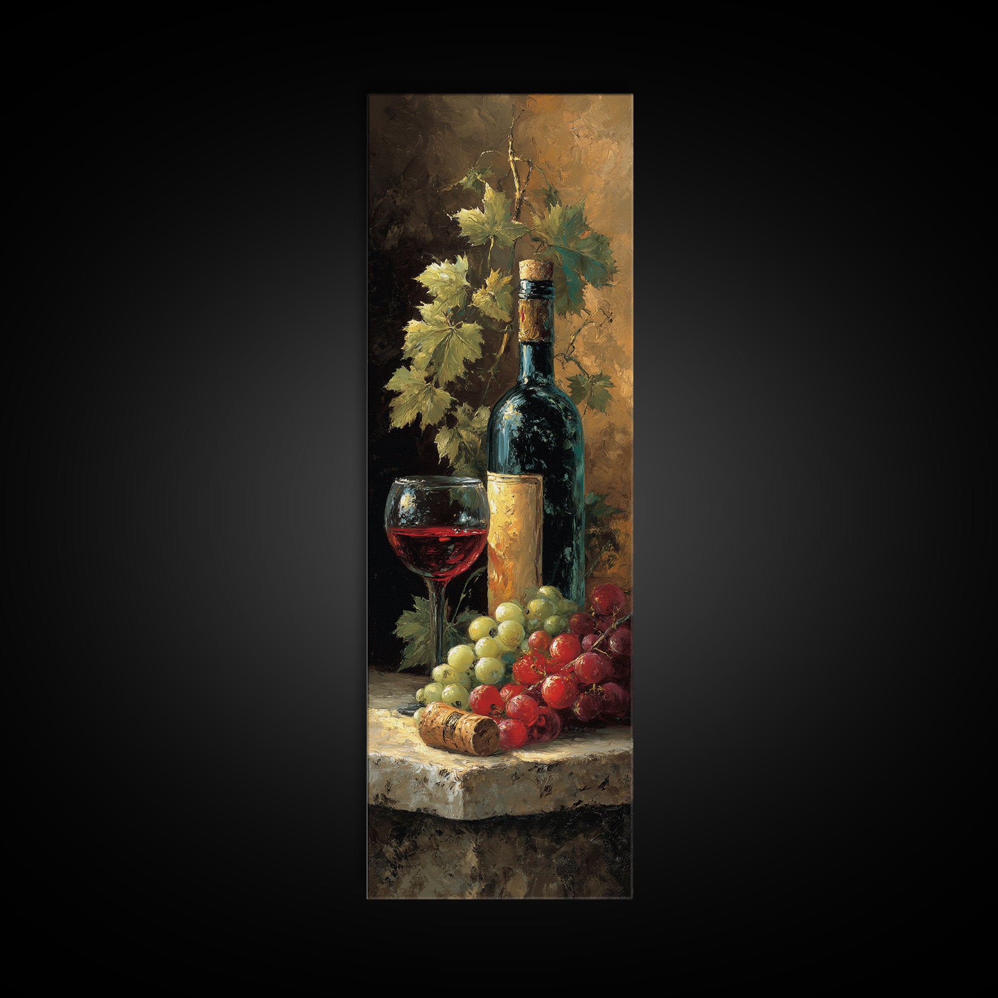 Olive Branch and Wine Glass Mediterranean Still Canvas Print, Winery Art, Kitchen Decor, Winery Decor, Fine Art, Vineyard, WIN-1x3-60