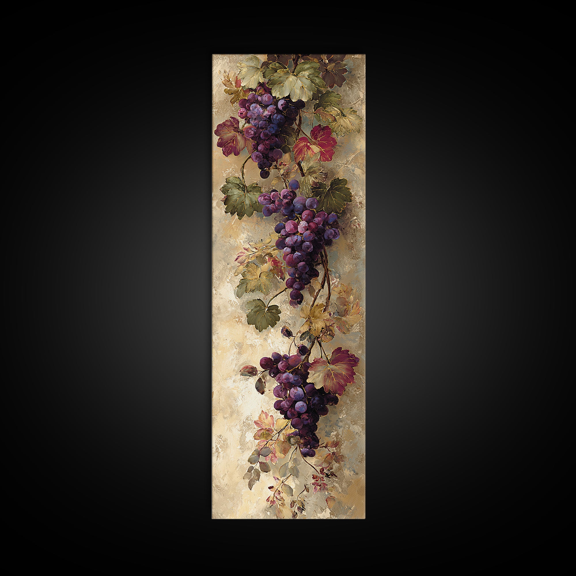 Grapevine Branch with Purple Grapes and Leaves Framed Canvas Print, Winery Art, Winery Decor, Watercolor Art, Vineyard, WIN-1x3-61