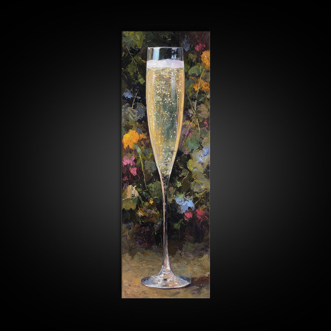 Champagne Coupe with Bubbles and Light Canvas Print, Winery Art, Wall Hanging, Winery Decor, Vineyard, Preppy Wall Art, WIN-1x3-7