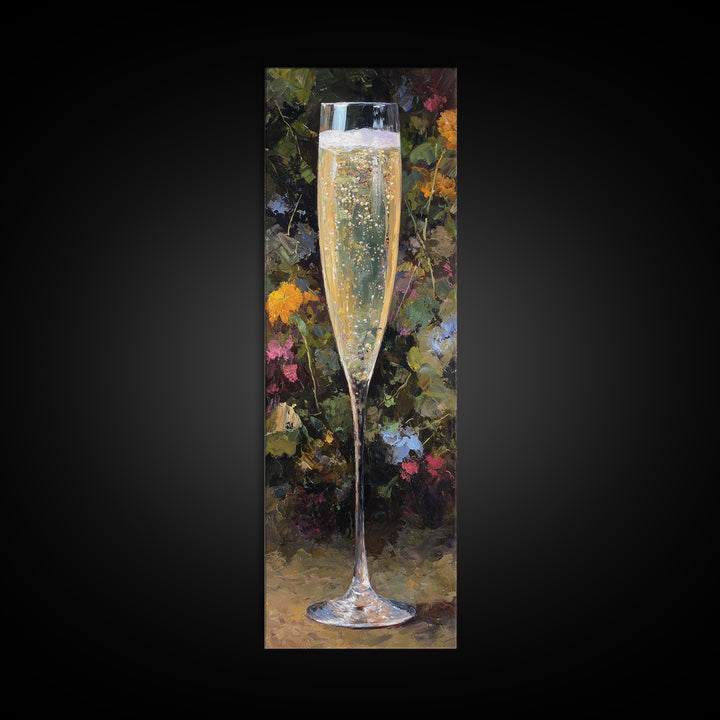 Champagne Coupe with Bubbles and Light Canvas Print, Winery Art, Wall Hanging, Winery Decor, Vineyard, Preppy Wall Art, WIN-1x3-7