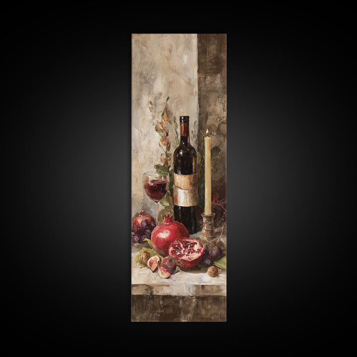 Pomegranate Figs and Red Wine Composition Canvas Print, Winery Art, Art, Winery Decor, Fine Art, Vineyard, Farmhouse Decor, WIN-1x3-77