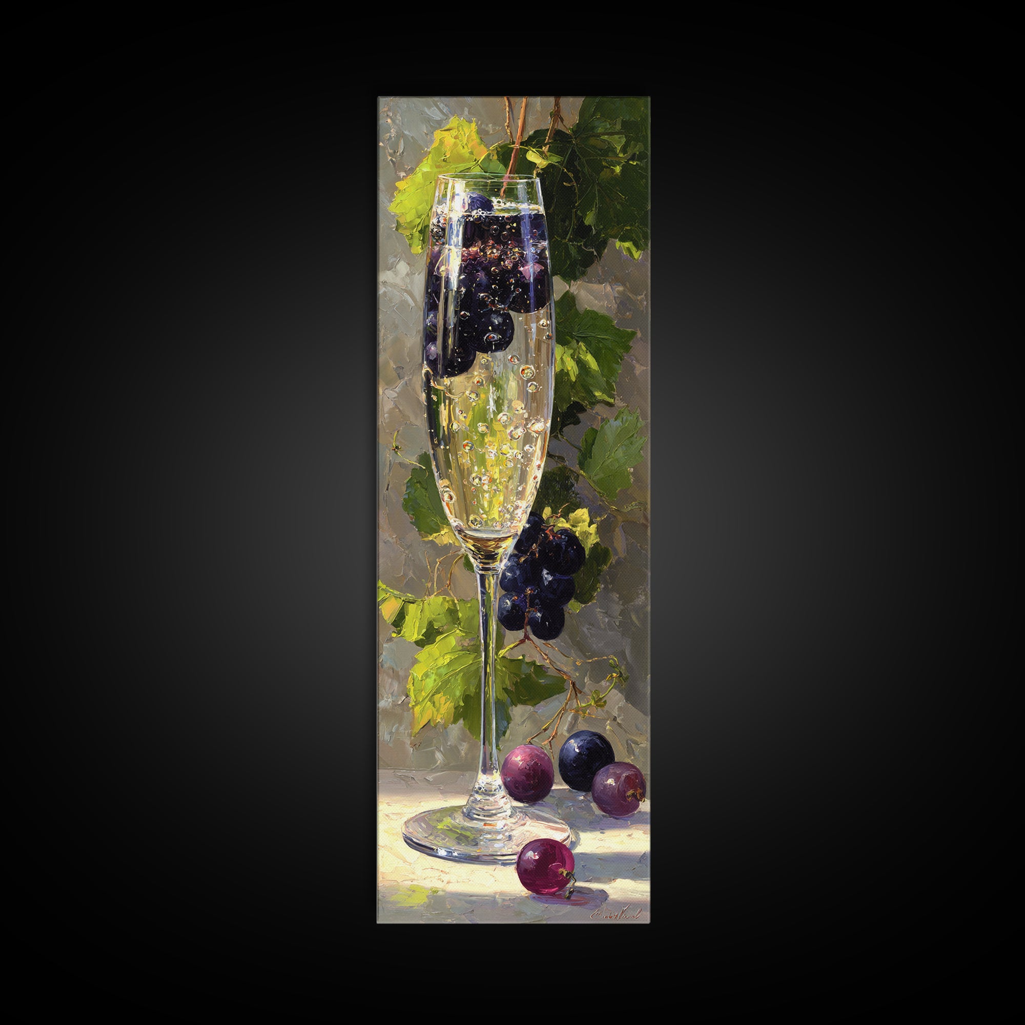 Champagne Coupe with Bubbles and Light Framed Canvas Print, Winery Art, Bar Art, Winery Decor, Fine Art, Vineyard, WIN-1x3-79