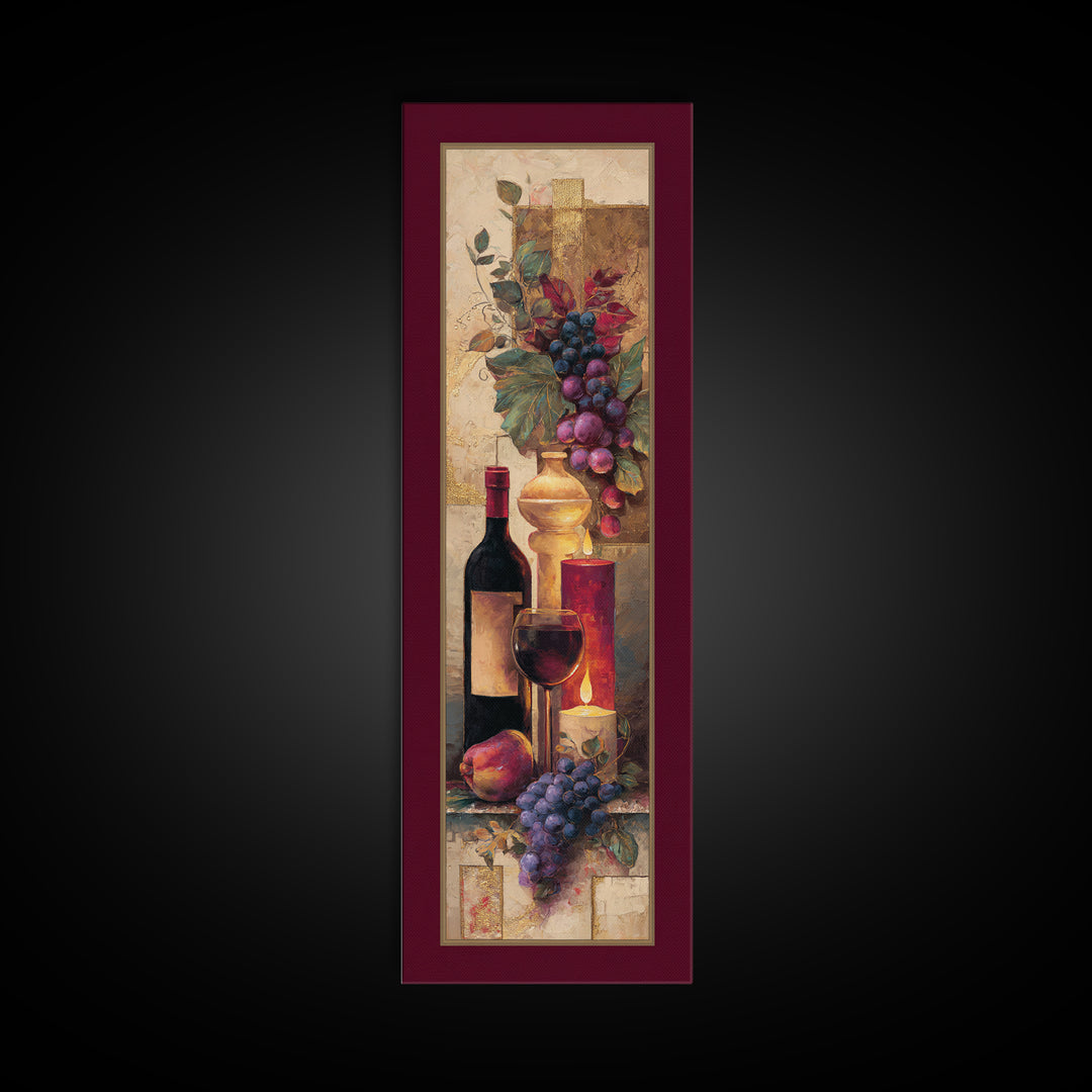 Burgundy Abstract with Gold Accents Framed Canvas Print, Winery Art, Living Room Art, Winery Decor, Abstract Art, Vineyard, WIN-1x3-83
