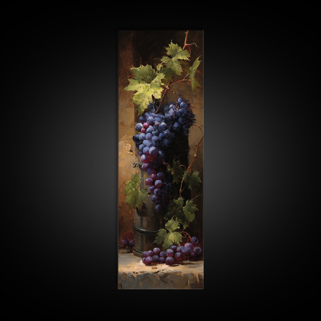 Grapevine Branch with Purple Grapes and Leaves Canvas Print, Winery Art, Wall Hanging, Winery Decor, Watercolor Art, Vineyard, WIN-1x3-85