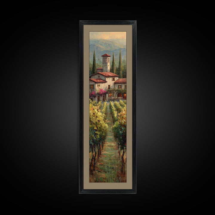 Tuscan Vineyard at Golden Hour Framed Canvas Print, Winery Art, Statement Artwork, Winery Decor, Fine Art, Vineyard, Painting, WIN-1x3-87