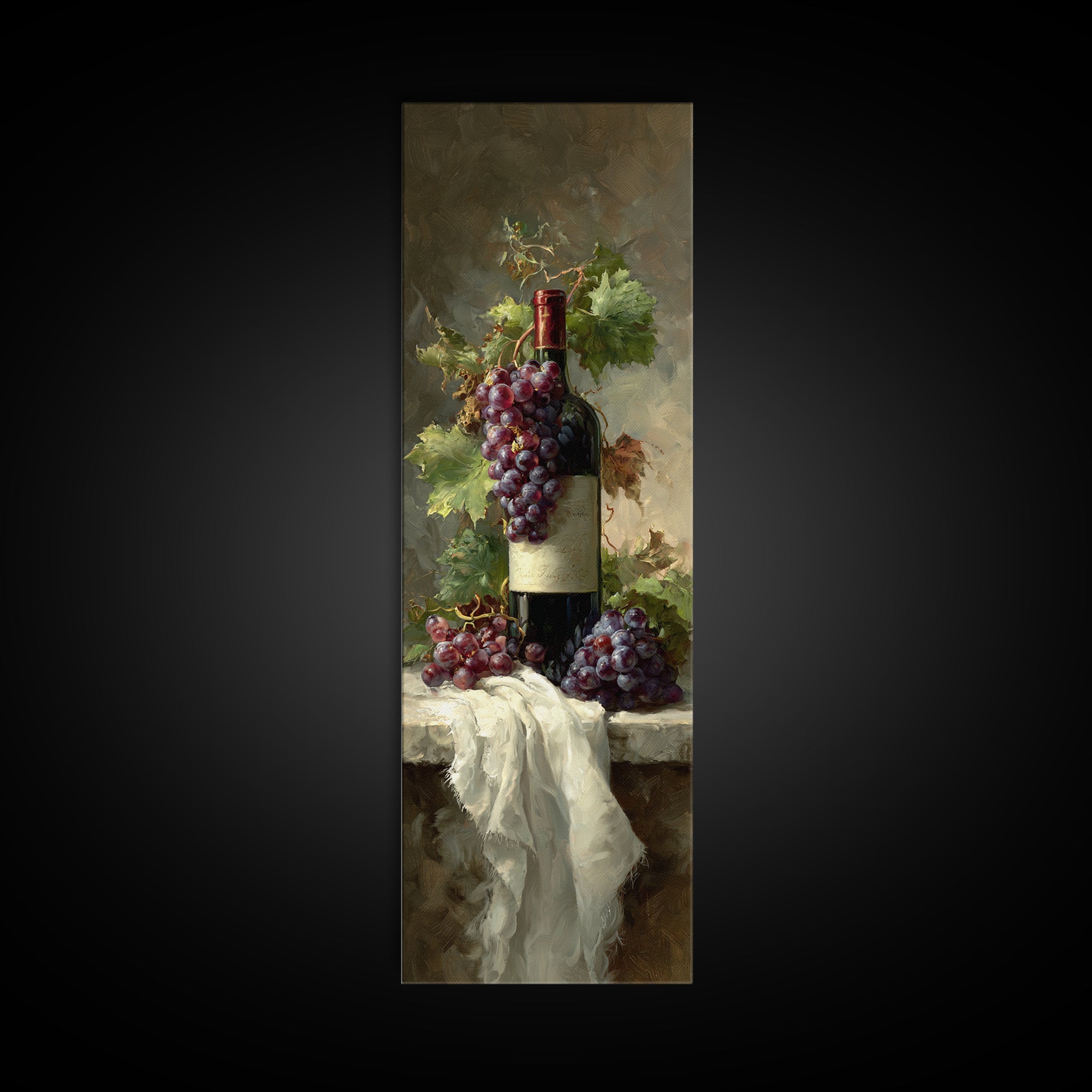 Champagne Grapes and White Linen Still Life Canvas Print, Winery Art, Living Room Art, Winery Decor, Abstract Art, Vineyard, WIN-1x3-89