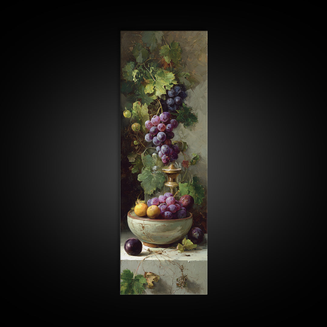 Grapes in a Ceramic Bowl with Shadows Canvas Print, Winery Art, Print, Winery Decor, Fine Art, Vineyard, Wall Art Print, WIN-1x3-93