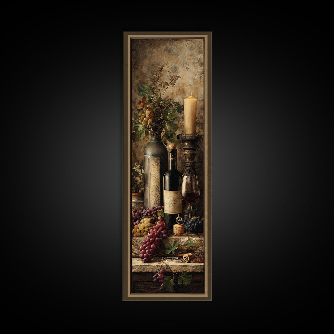 Old Cellar Key and Wine Label Shapes Framed Canvas Print, Winery Art, Landscape Art, Winery Decor, Fine Art, Vineyard, WIN-1x3-96