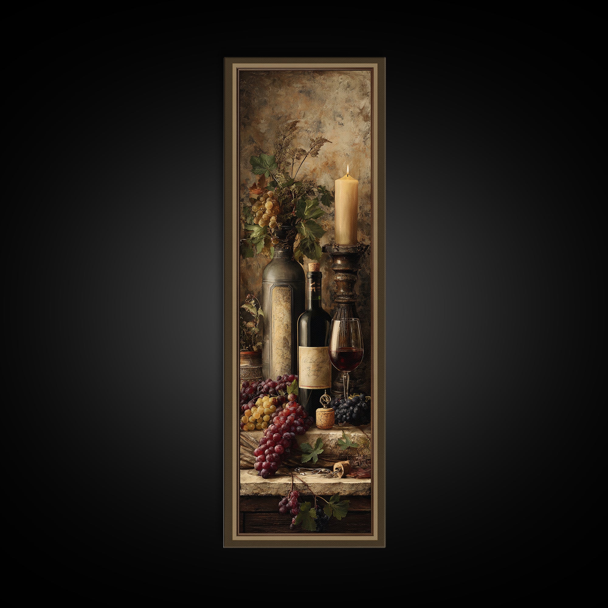 Old Cellar Key and Wine Label Shapes Framed Canvas Print, Winery Art, Landscape Art, Winery Decor, Fine Art, Vineyard, WIN-1x3-96