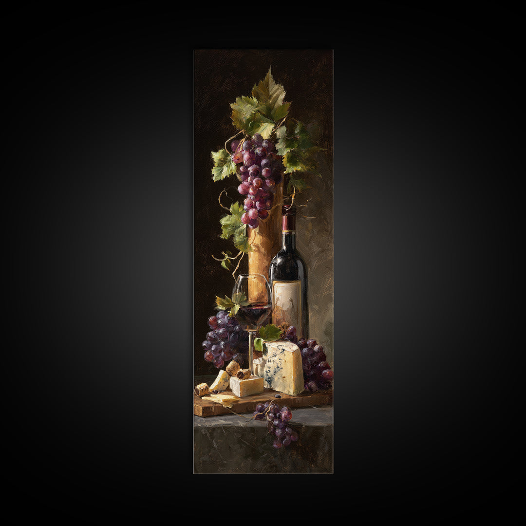 Charcuterie Board with Grapes and Cheese Canvas Print, Winery Art, Boho Decor, Winery Decor, Oil Painting, Vineyard, Art Print, WIN-1x3-97