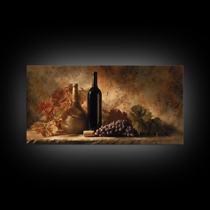 Black and Gold Wine Bottle Silhouette Framed Canvas Print, Winery Art, Room Decor, Winery Decor, Fine Art, Vineyard, WIN-2x1-12