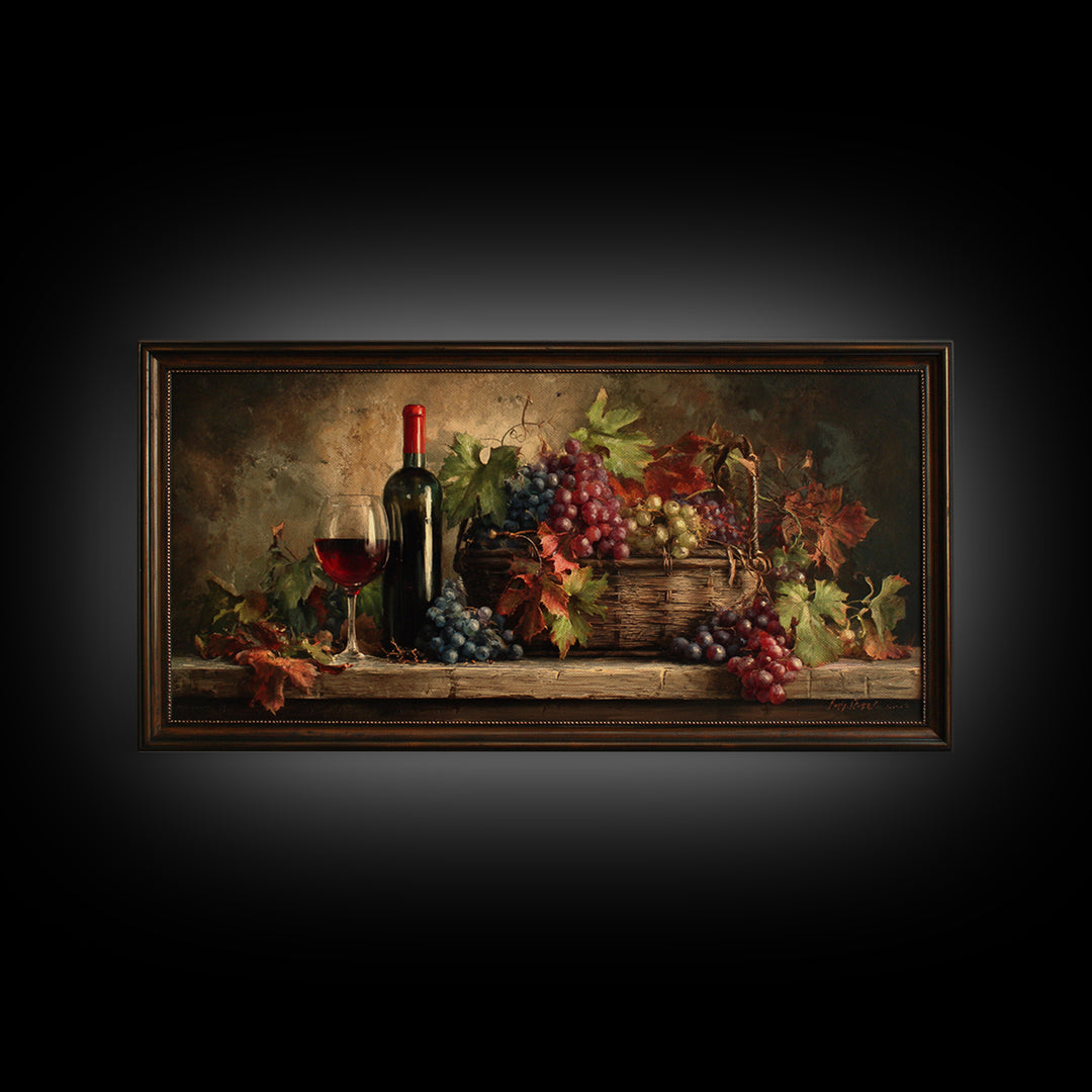 Wine Harvest Basket Framed Canvas Print, Winery Art, Room Decor, Winery Decor, Fine Art, Vineyard, Printable Wall Art, WIN-2x1-18