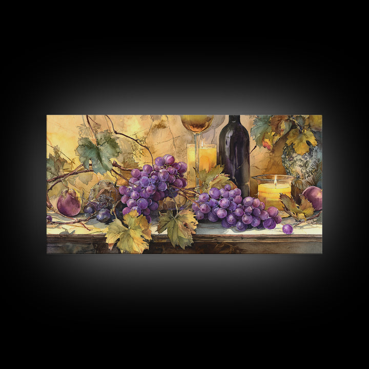 Grapevine Branch with Purple Grapes and Leaves Canvas Print, Winery Art, Art Print, Winery Decor, Fine Art, Vineyard, WIN-2x1-21