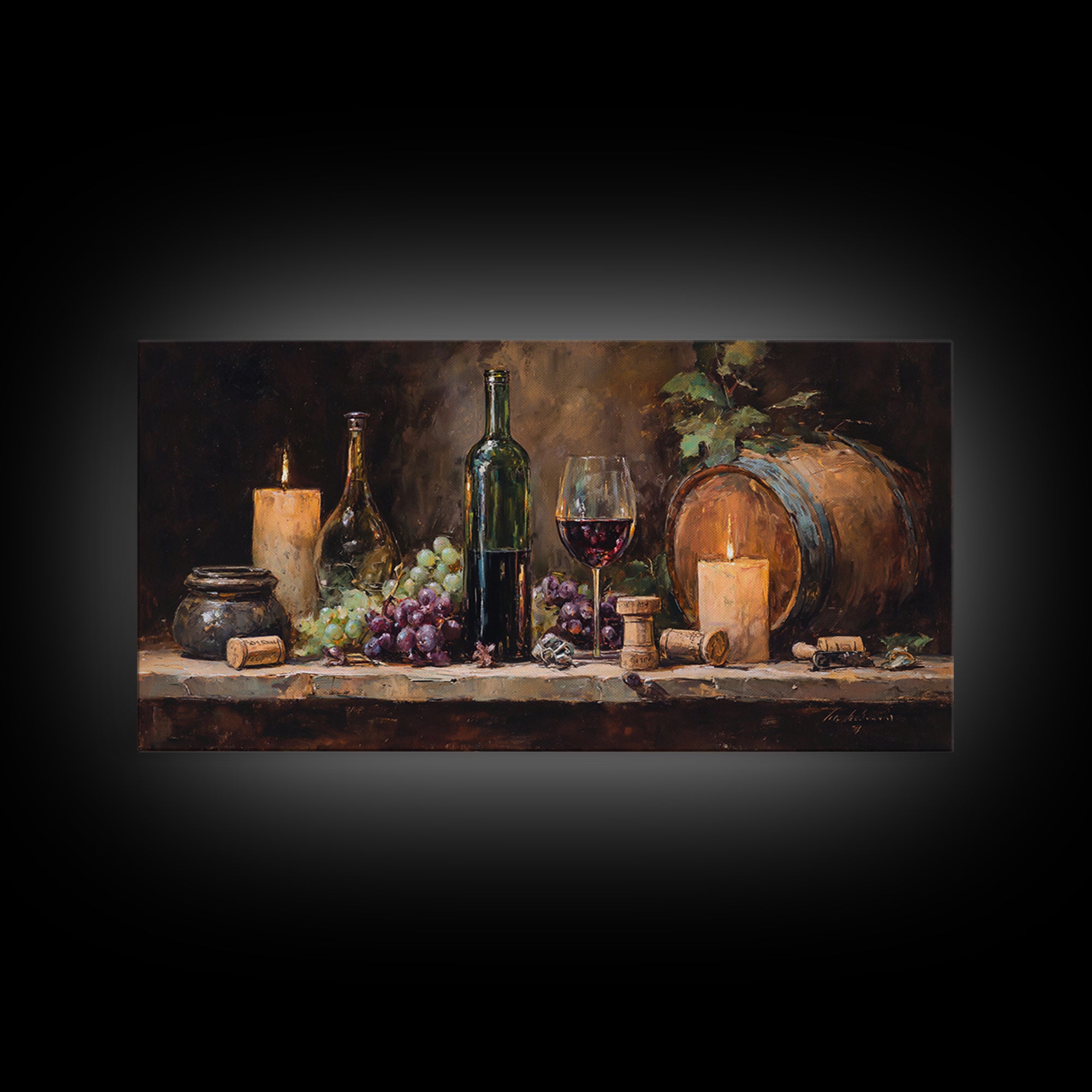 Corkscrew and Corks on Rustic Wood Framed Canvas Print, Winery Art, Minimalist Decor, Winery Decor, Fine Art, Vineyard, WIN-2x1-24