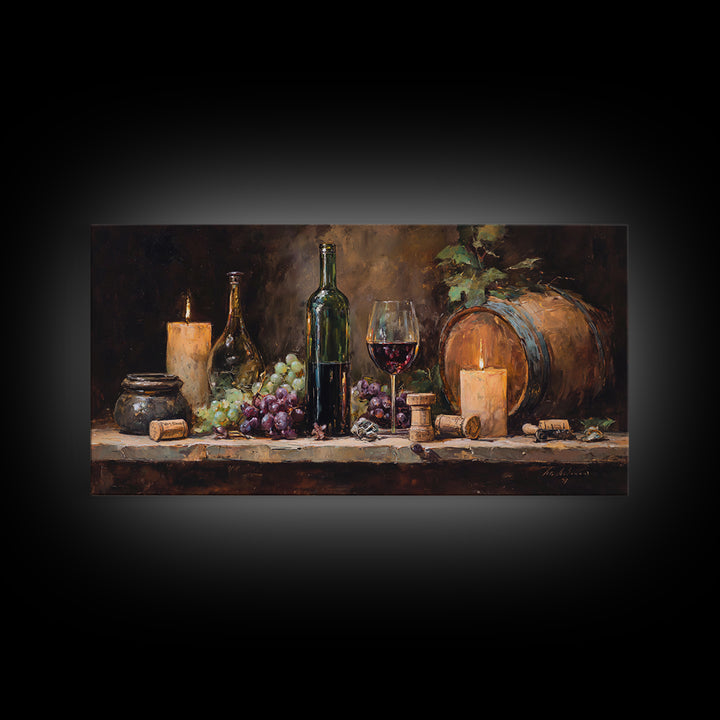 Corkscrew and Corks on Rustic Wood Framed Canvas Print, Winery Art, Minimalist Decor, Winery Decor, Fine Art, Vineyard, WIN-2x1-24