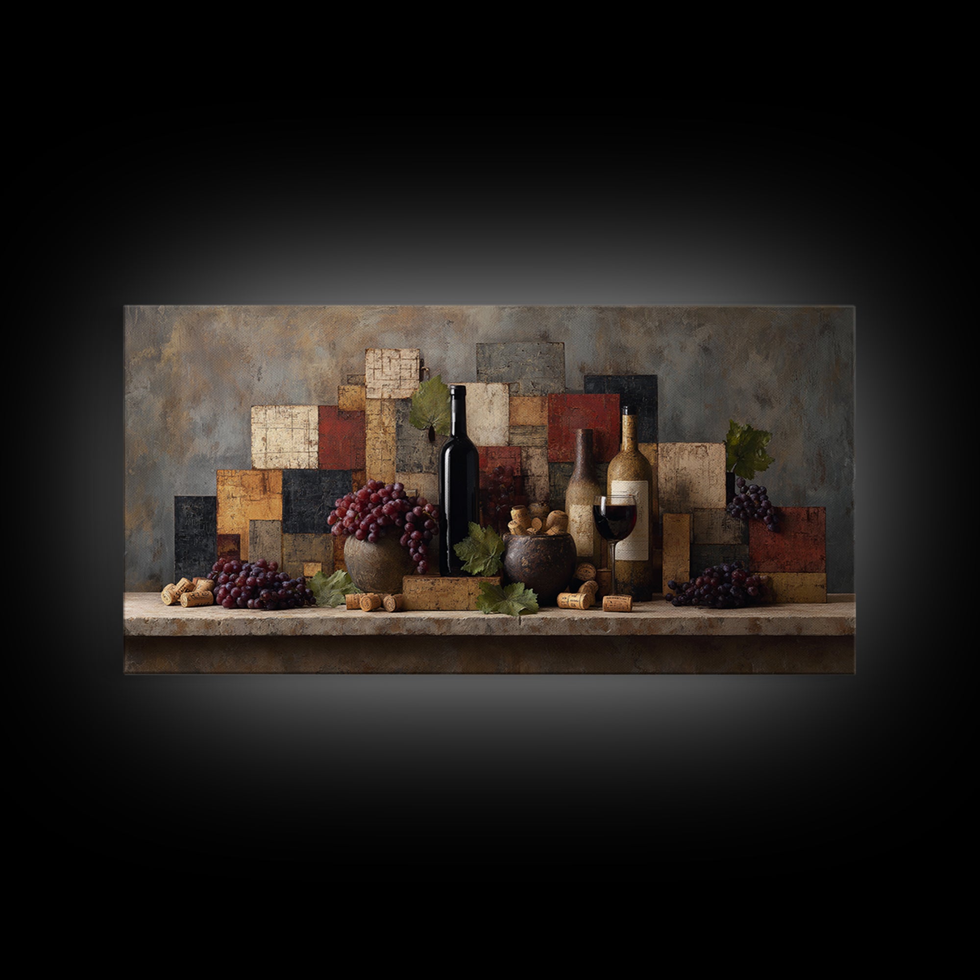Corks Arranged as Geometric Pattern Framed Canvas Print, Winery Art, Luxury Decor, Winery Decor, Abstract Art, Vineyard, WIN-2x1-38
