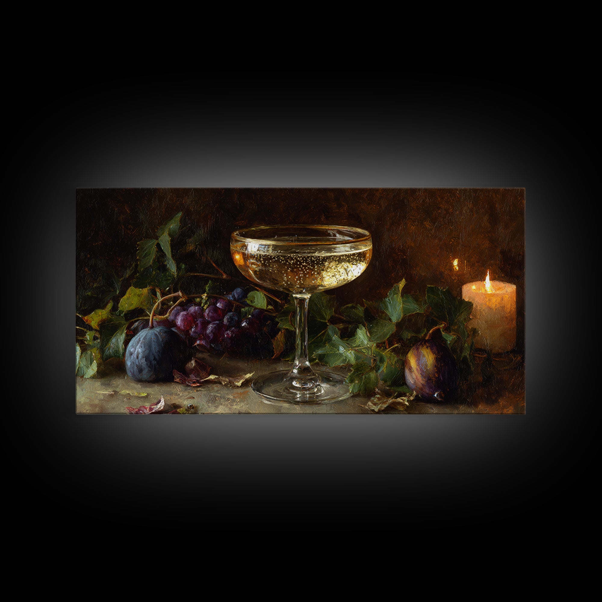Champagne Coupe with Bubbles and Light Canvas Print, Winery Art, Winery Decor, Oil Painting, Vineyard, Watercolor Painting, WIN-2x1-39