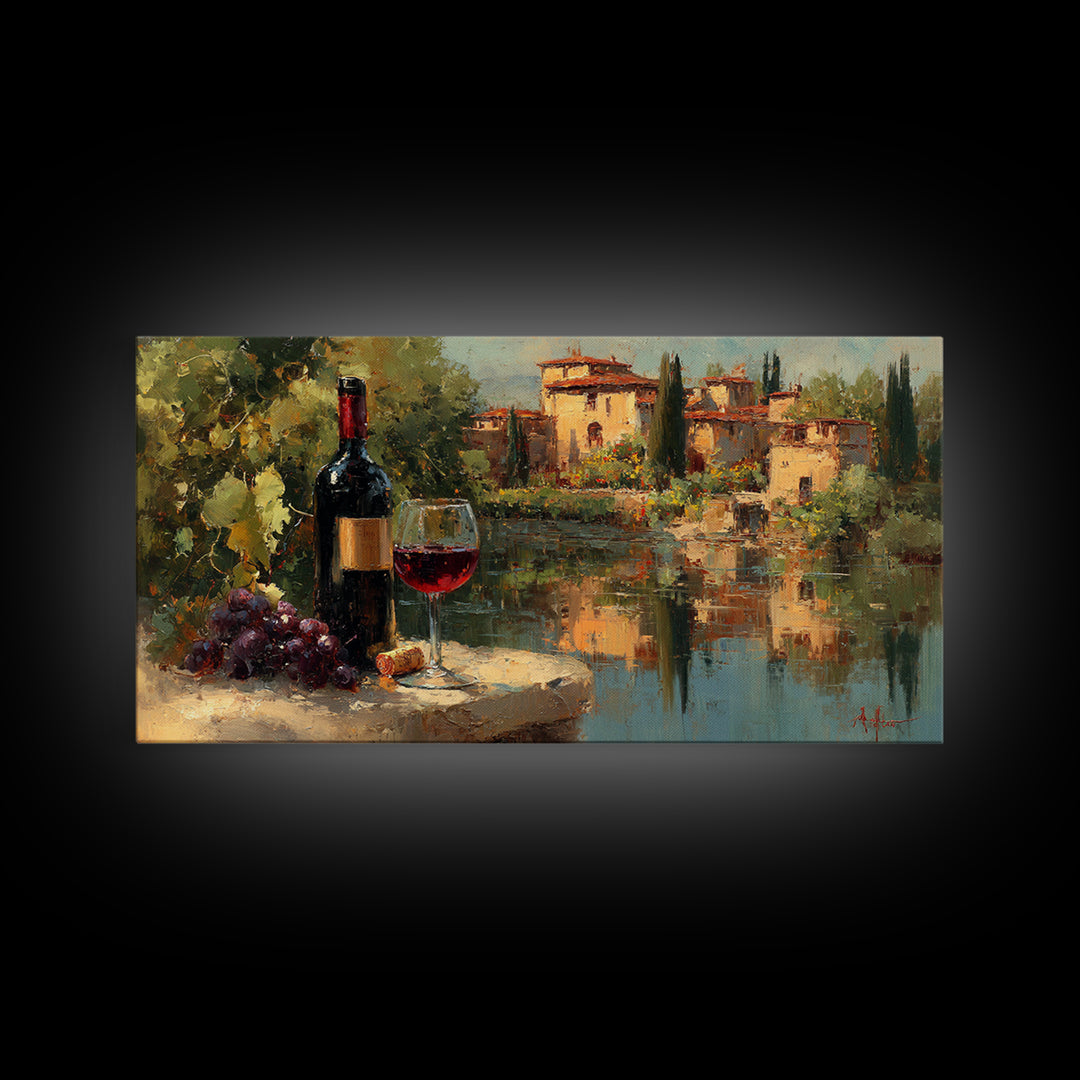 Italian Villa Vineyard Landscape Framed Canvas Print, Winery Art, Art, Winery Decor, Fine Art, Vineyard, Farmhouse Decor, WIN-2x1-40