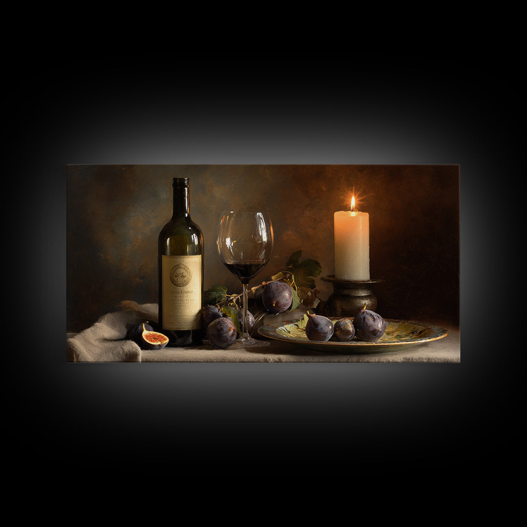 Wine Bottle and Glass Still Life Framed Canvas Print, Winery Art, Art, Winery Decor, Fine Art, Vineyard, Farmhouse Decor, WIN-2x1-46