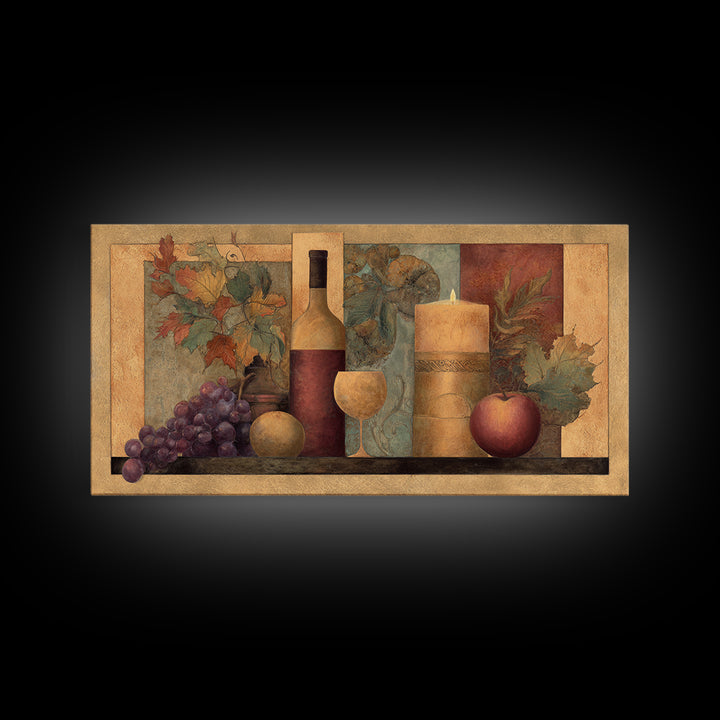 Vine Leaves Turning Autumn Red and Gold Framed Canvas Print, Winery Art, Living Room Decor, Winery Decor, Fine Art, Vineyard, WIN-2x1-55