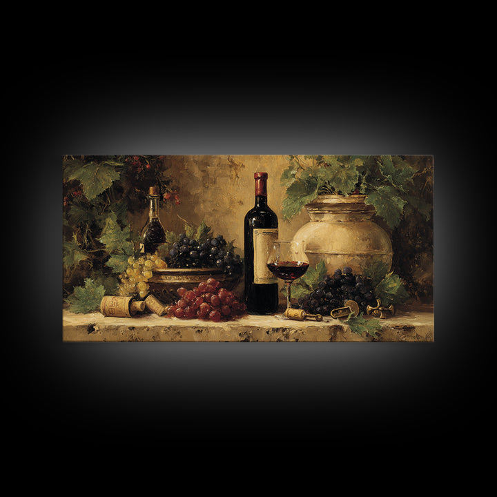 Old Cellar Key and Wine Label Shapes Framed Canvas Print, Winery Art, Print, Winery Decor, Abstract Art, Vineyard, WIN-2x1-56