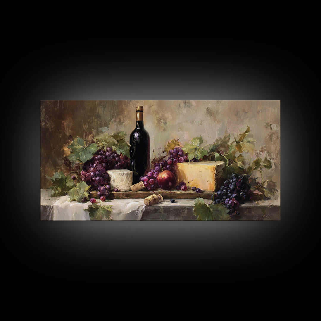 Charcuterie Board with Grapes and Cheese Canvas Print, Winery Art, Wall Hanging, Winery Decor, Vineyard, Preppy Wall Art, WIN-2x1-57