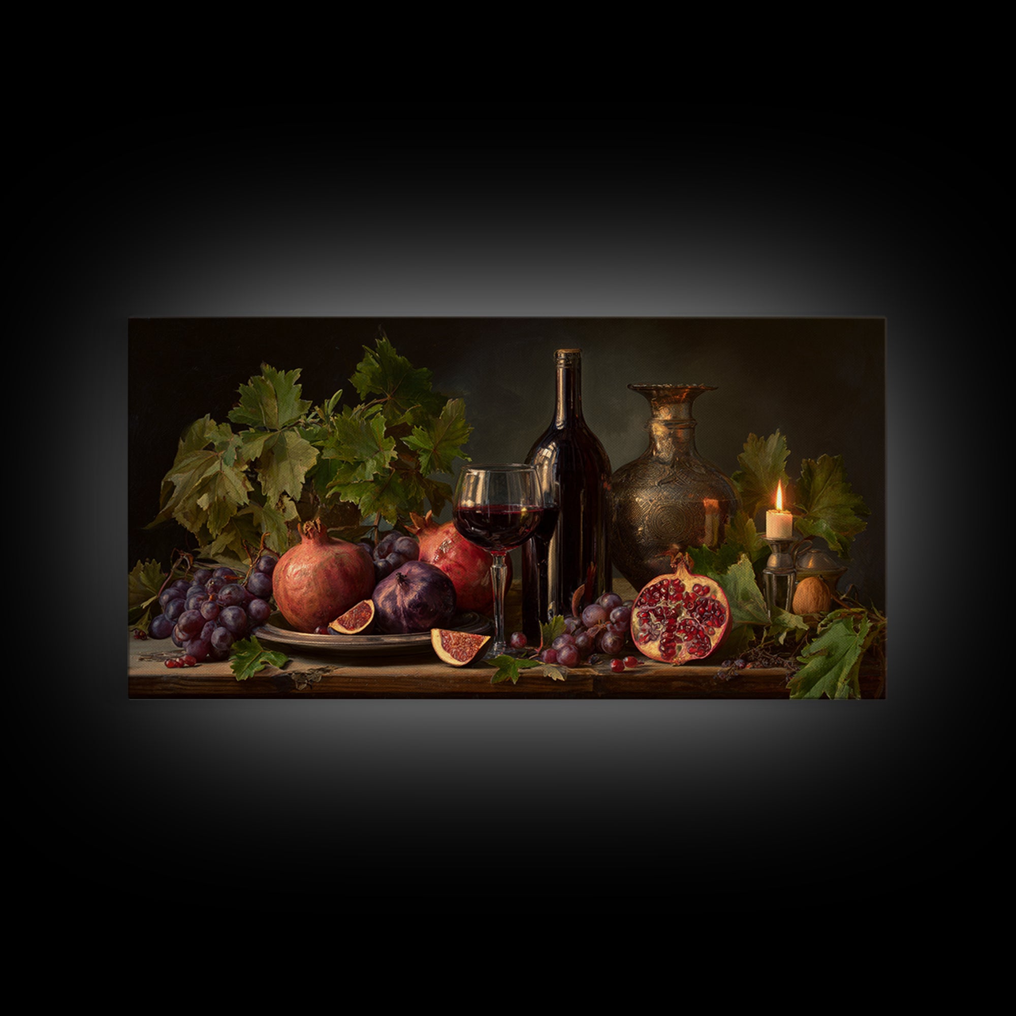 Pomegranate Figs and Red Wine Composition Canvas Print, Winery Art, Artwork, Winery Decor, Fine Art, Vineyard, Bar Decor, WIN-2x1-61