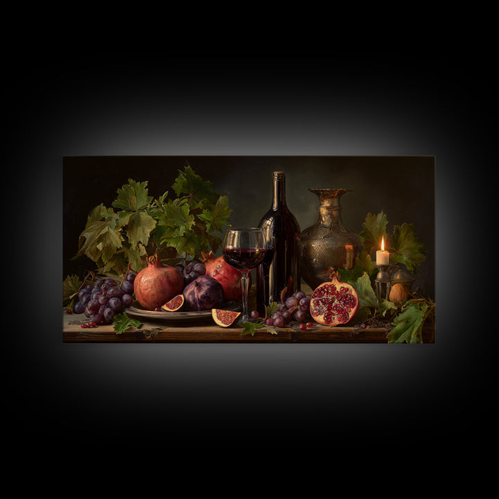 Pomegranate Figs and Red Wine Composition Canvas Print, Winery Art, Artwork, Winery Decor, Fine Art, Vineyard, Bar Decor, WIN-2x1-61