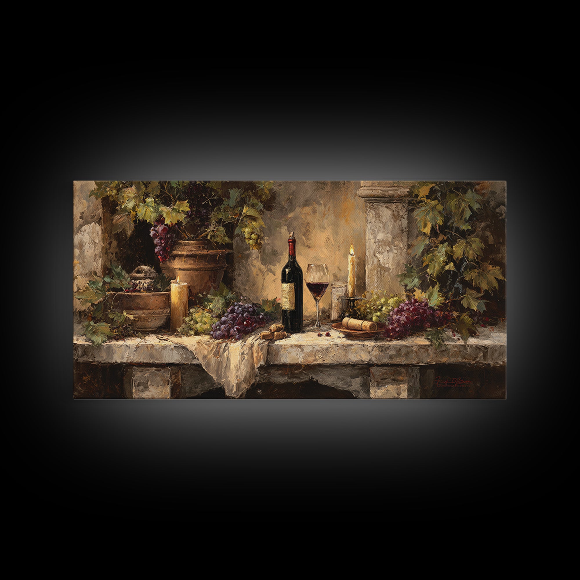 Italian Villa Vineyard Landscape Canvas Print, Winery Art, Winery Decor, Oil Painting, Vineyard, Retro Wall Art, WIN-2x1-64