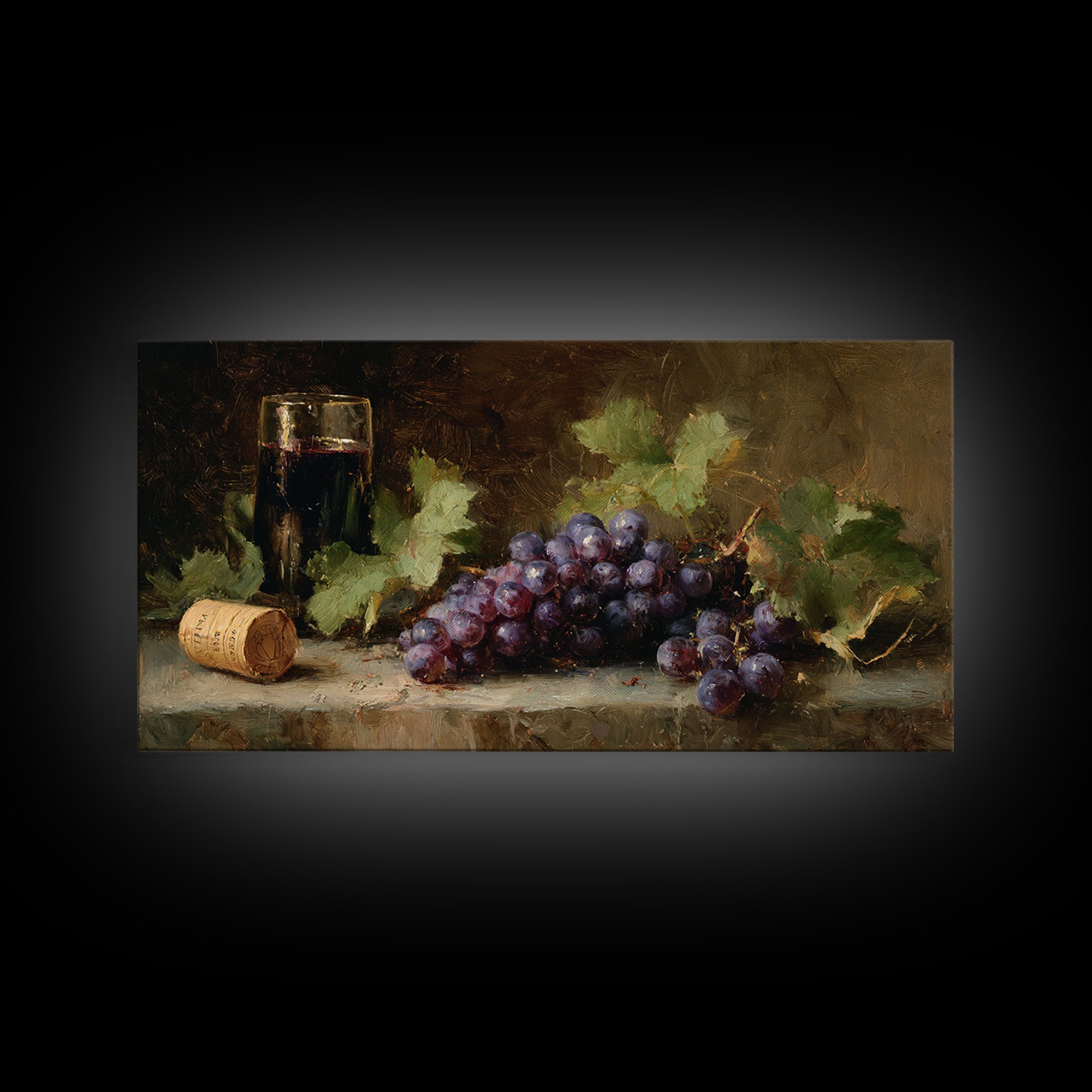 Single Grape Cluster Botanical Study Framed Canvas Print, Winery Art, Kitchen Decor, Winery Decor, Fine Art, Vineyard, WIN-2x1-65