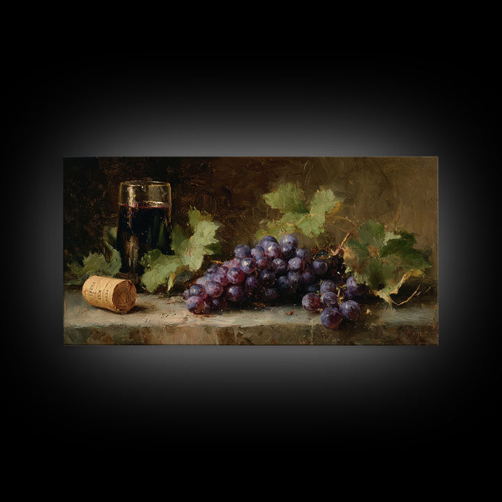 Single Grape Cluster Botanical Study Framed Canvas Print, Winery Art, Kitchen Decor, Winery Decor, Fine Art, Vineyard, WIN-2x1-65