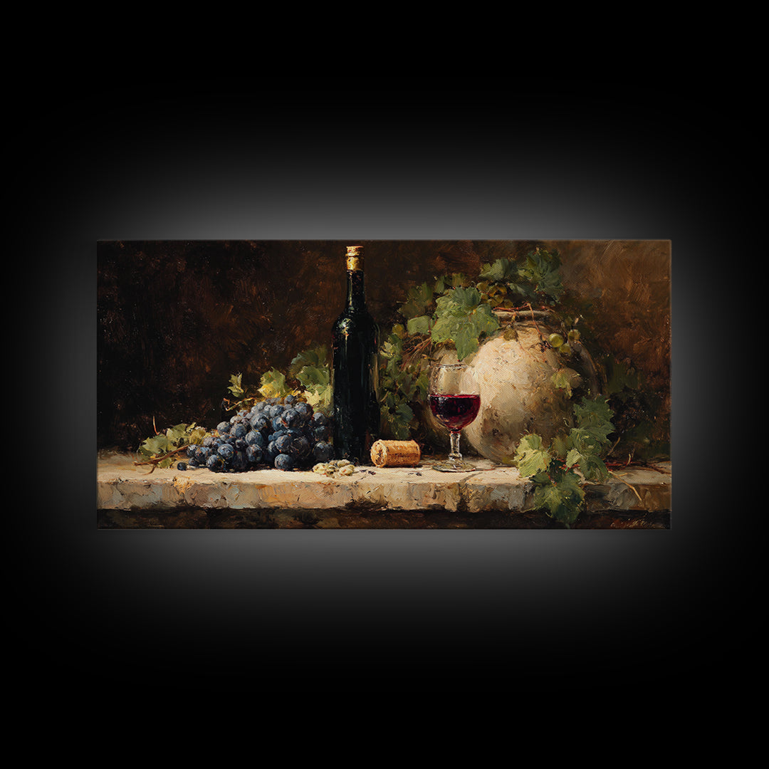 Olive Branch and Wine Glass Mediterranean Still Canvas Print, Winery Art, Oil Painting, Winery Decor, Watercolor Art, Vineyard, WIN-2x1-68