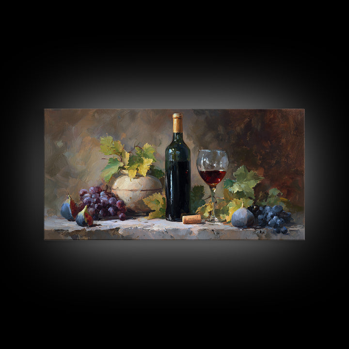 Wine Bottle and Glass Still Life Canvas Print, Winery Art, Printable Wall Art, Winery Decor, Fine Art, Vineyard, Retro Wall Art, WIN-2x1-70