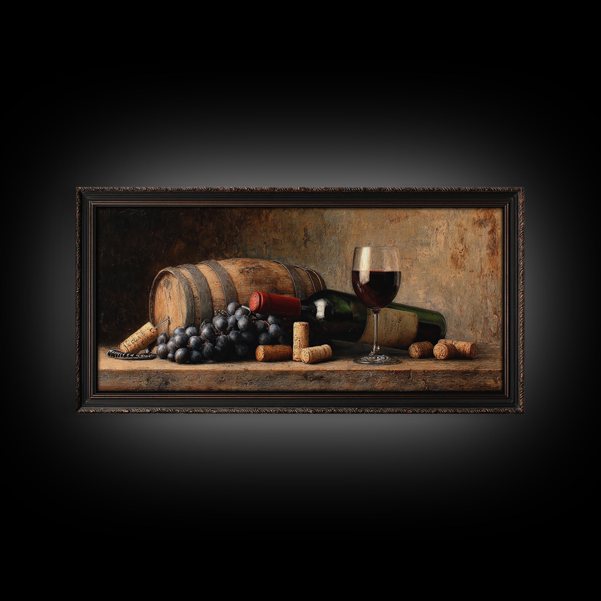Corkscrew and Corks on Rustic Wood Framed Canvas Print, Winery Art, Wall Hanging, Winery Decor, Vineyard, Preppy Wall Art, WIN-2x1-72