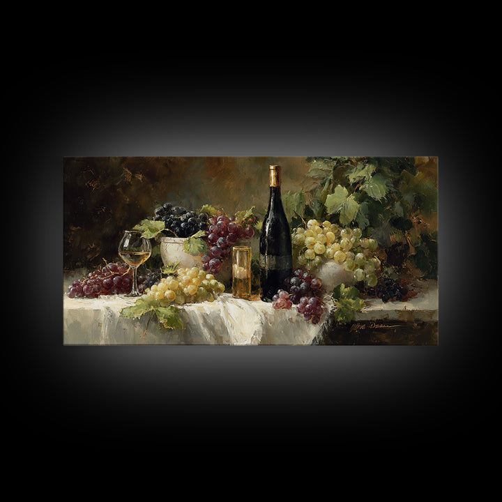 Champagne Grapes and White Linen Still Life Canvas Print, Winery Art, Framed Art, Winery Decor, Abstract Art, Vineyard, WIN-2x1-73