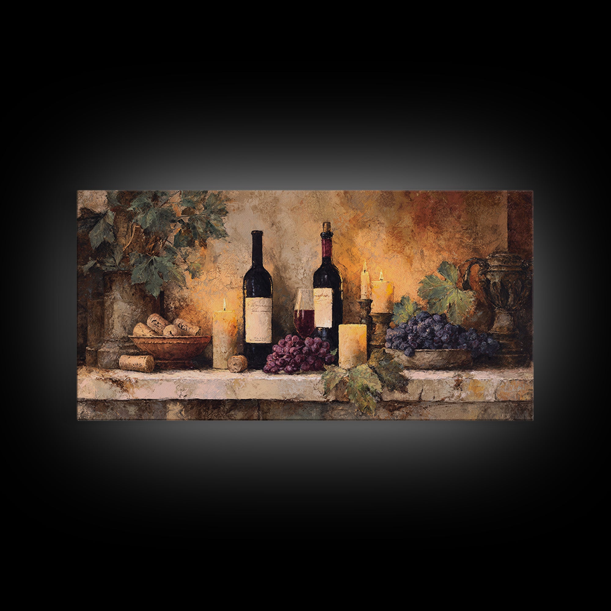 Old Cellar Key and Wine Label Shapes Framed Canvas Print, Winery Art, Luxury Decor, Winery Decor, Abstract Art, Vineyard, WIN-2x1-8
