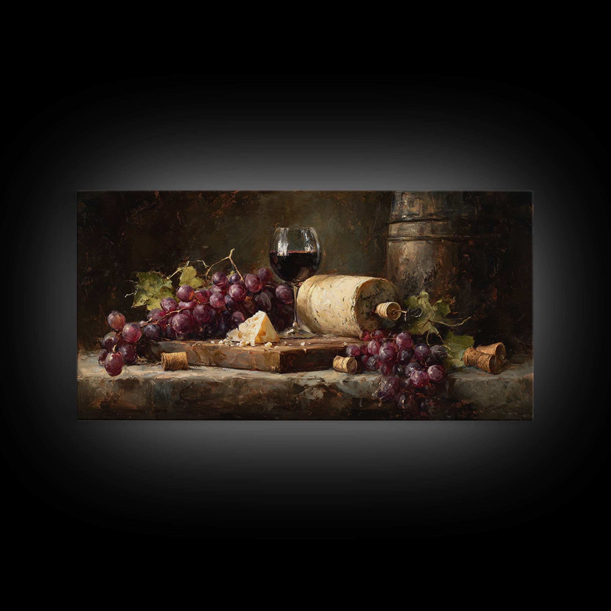 Charcuterie Board with Grapes and Cheese Framed Canvas Print, Winery Art, Kitchen Art, Winery Decor, Watercolor Art, Vineyard, WIN-2x1-81