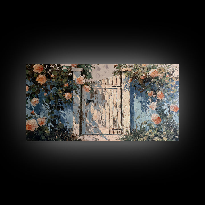 Vineyard Gate with Climbing Roses Framed Canvas Print, Winery Art, Wall Decor, Winery Decor, Fine Art, Vineyard, Kitchen Art, WIN-2x1-83