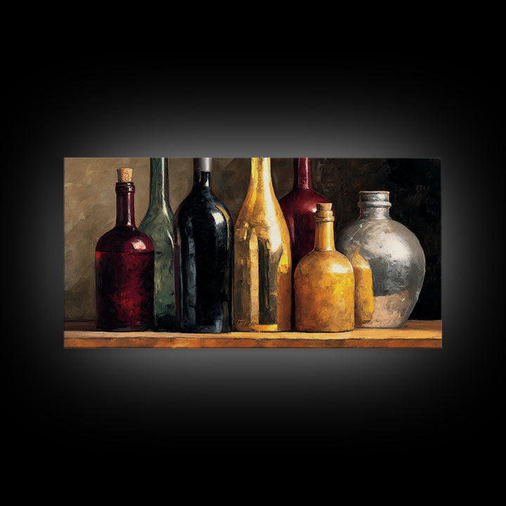 Black and Gold Wine Bottle Silhouette Framed Canvas Print, Winery Art, Wall Art Print, Winery Decor, Fine Art, Vineyard, WIN-2x1-84