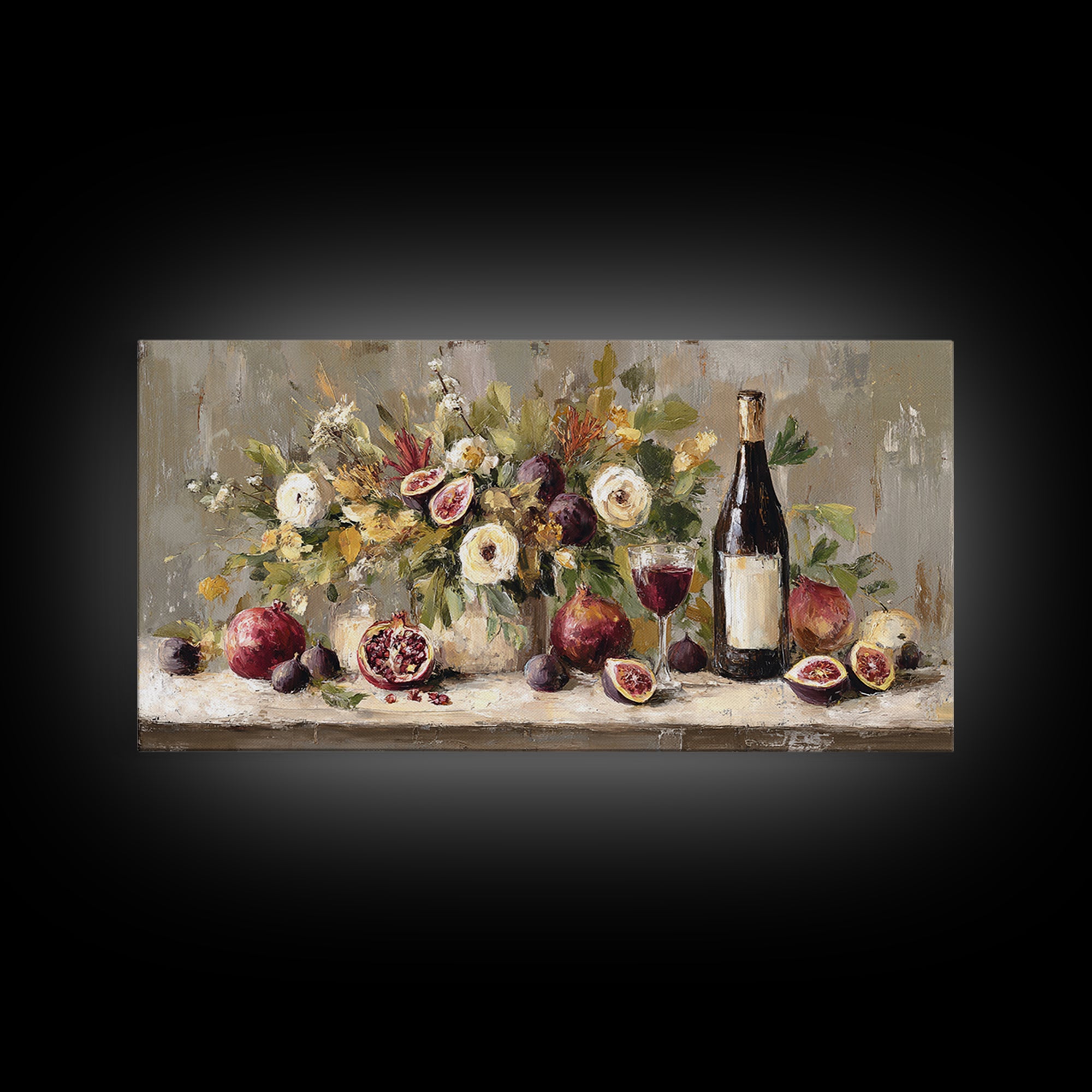 Pomegranate Figs and Red Wine Composition Framed Canvas Print, Winery Art, Living Room Decor, Winery Decor, Fine Art, Vineyard, WIN-2x1-85