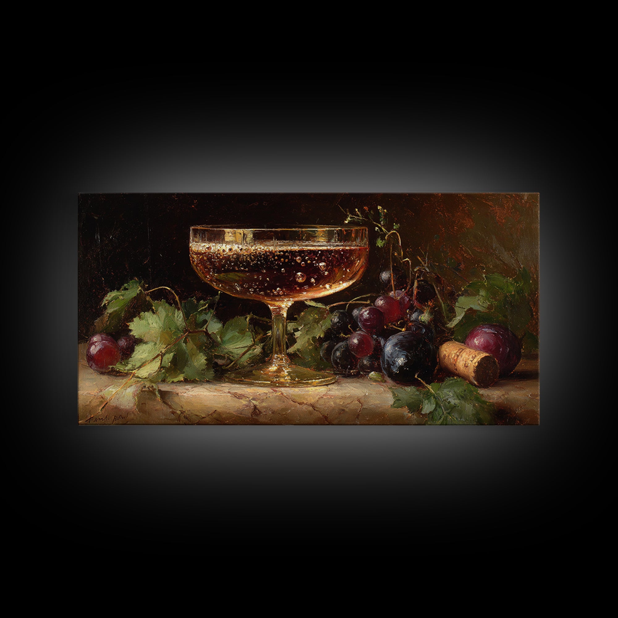 Champagne Coupe with Bubbles and Light Framed Canvas Print, Winery Art, Gallery Wall Art, Winery Decor, Fine Art, Vineyard, WIN-2x1-87
