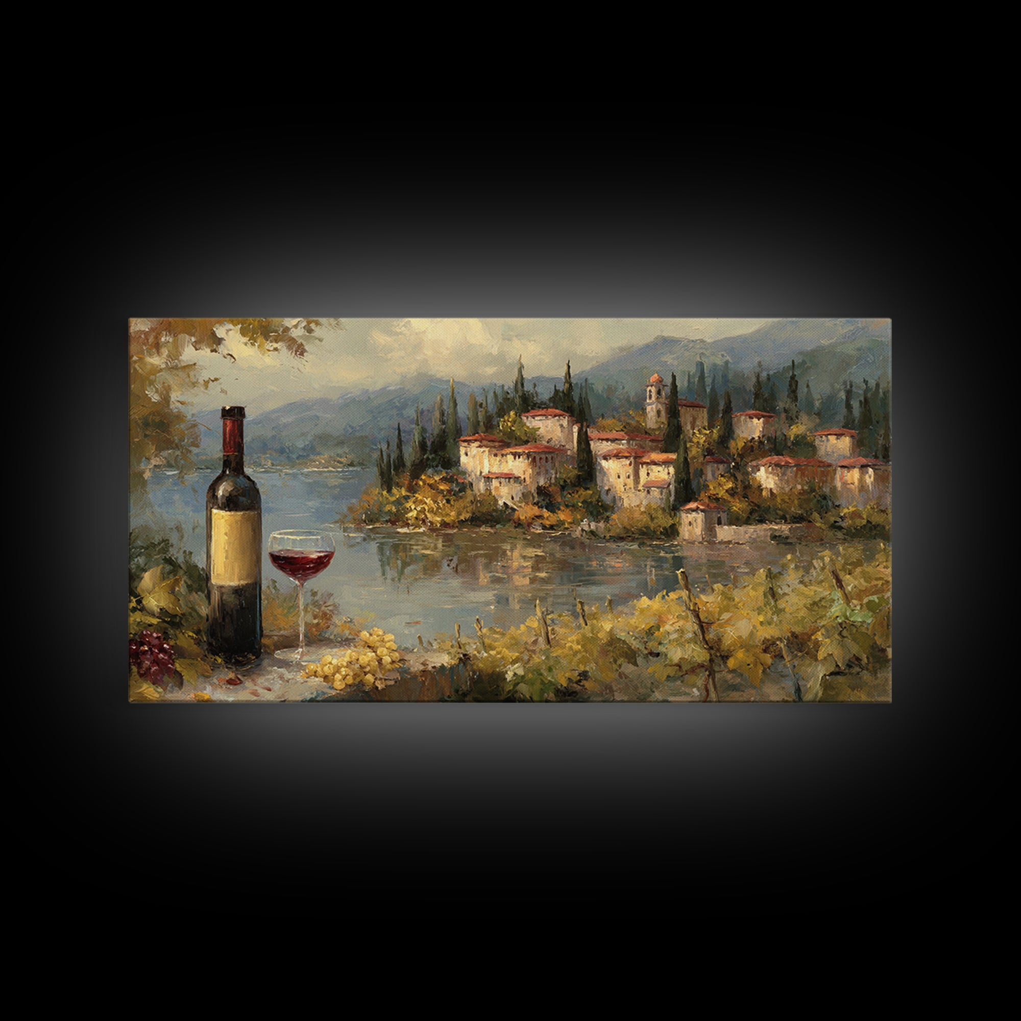 Italian Villa Vineyard Landscape Framed Canvas Print, Winery Art, Framed Art, Winery Decor, Fine Art, Vineyard, Landscape Art, WIN-2x1-88