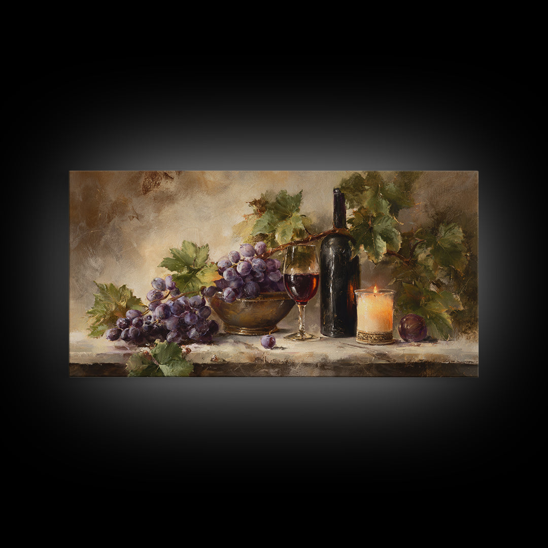 Grapevine Branch with Purple Grapes and Leaves Canvas Print, Winery Art, Wall Art Print, Winery Decor, Watercolor Art, Vineyard, WIN-2x1-93