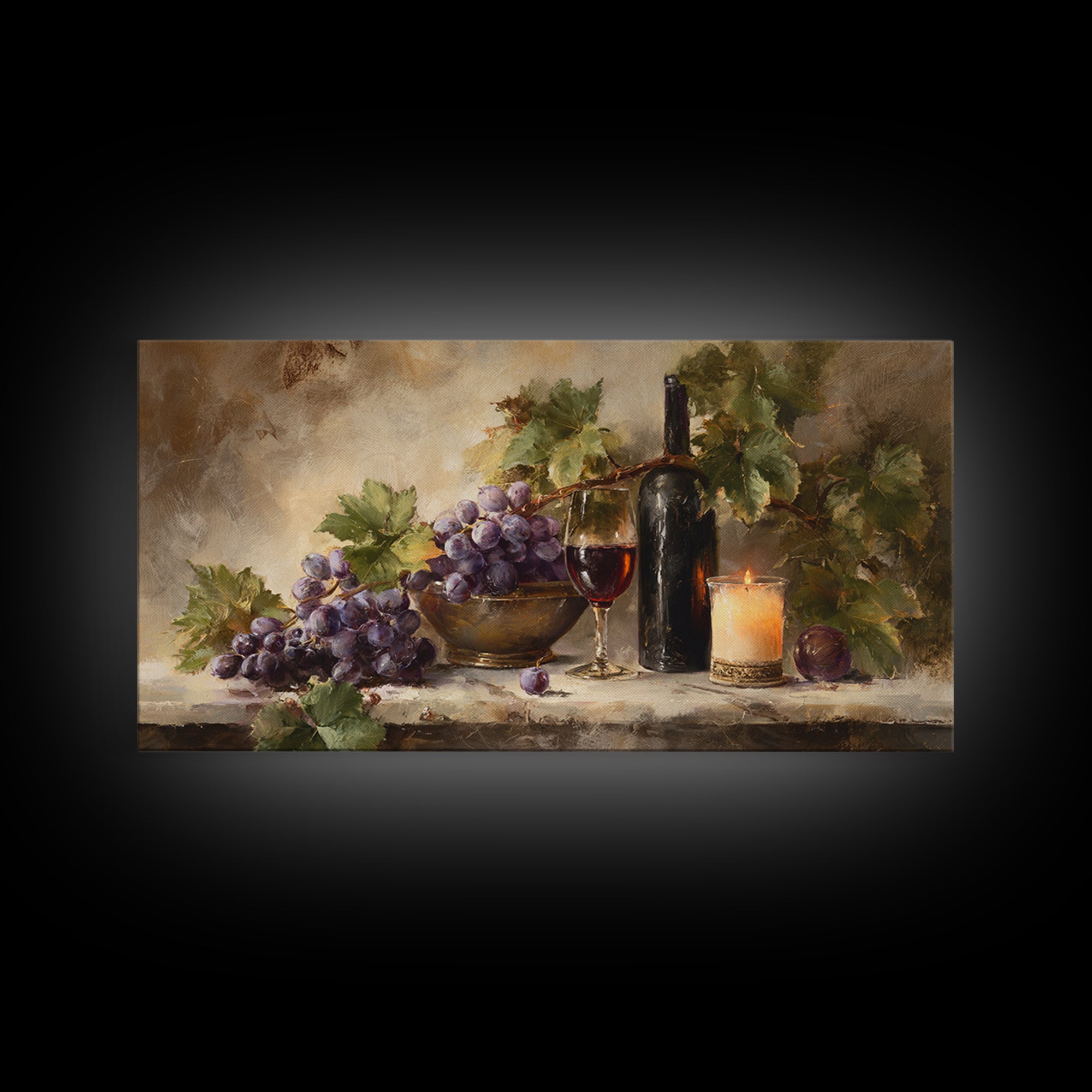 Grapevine Branch with Purple Grapes and Leaves Canvas Print, Winery Art, Wall Art Print, Winery Decor, Watercolor Art, Vineyard, WIN-2x1-93