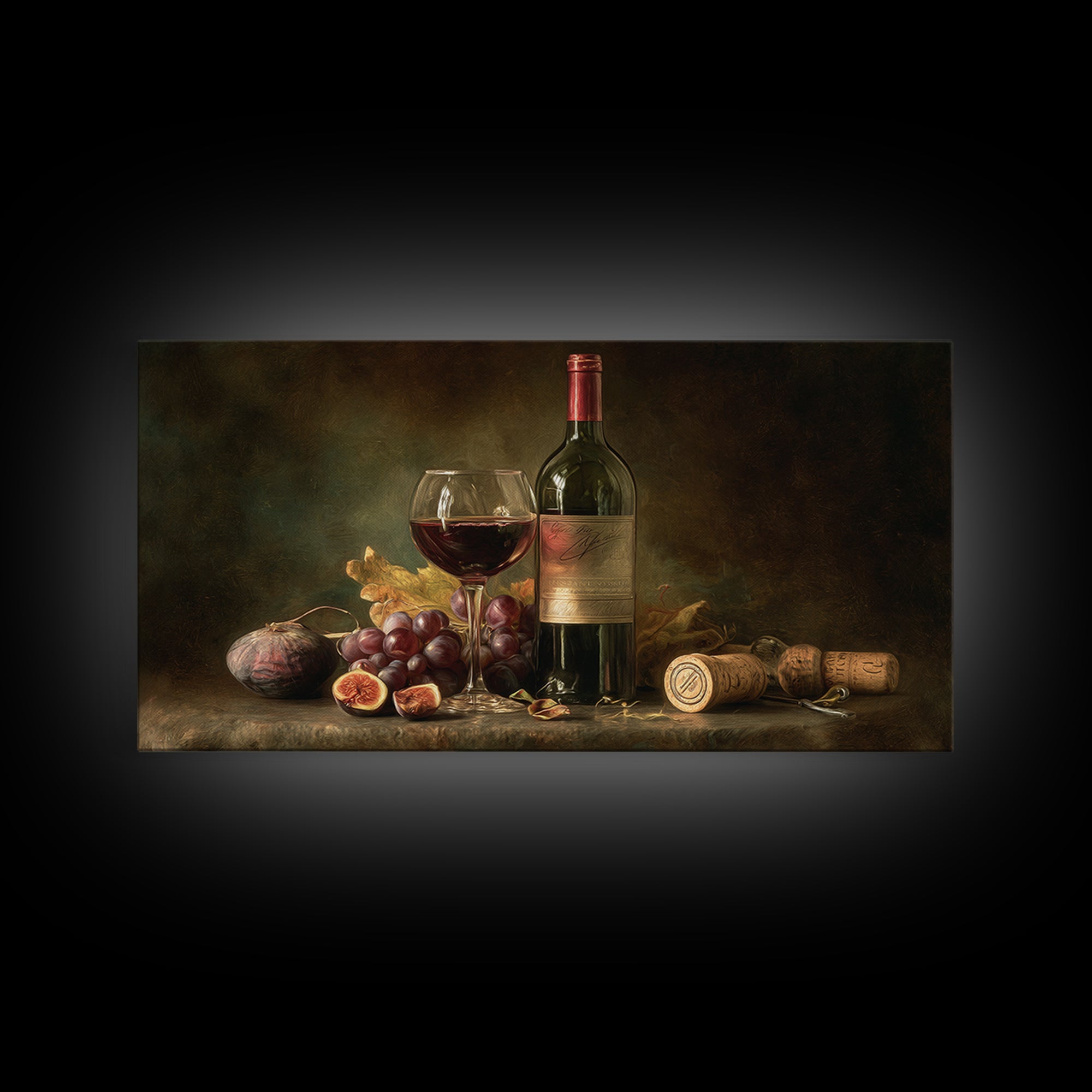 Wine Bottle and Glass Still Life Canvas Print, Winery Art, Printable Wall Art, Winery Decor, Fine Art, Vineyard, Retro Wall Art, WIN-2x1-94