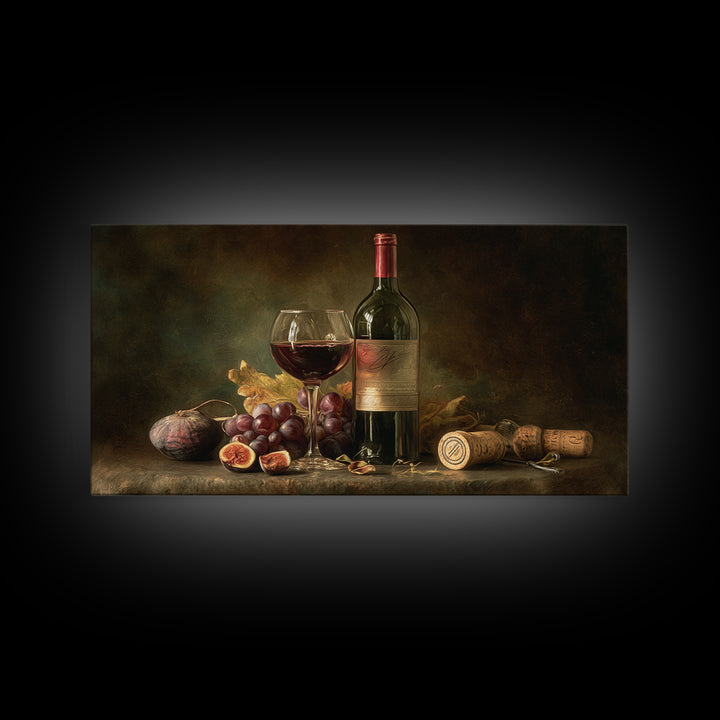 Wine Bottle and Glass Still Life Canvas Print, Winery Art, Printable Wall Art, Winery Decor, Fine Art, Vineyard, Retro Wall Art, WIN-2x1-94