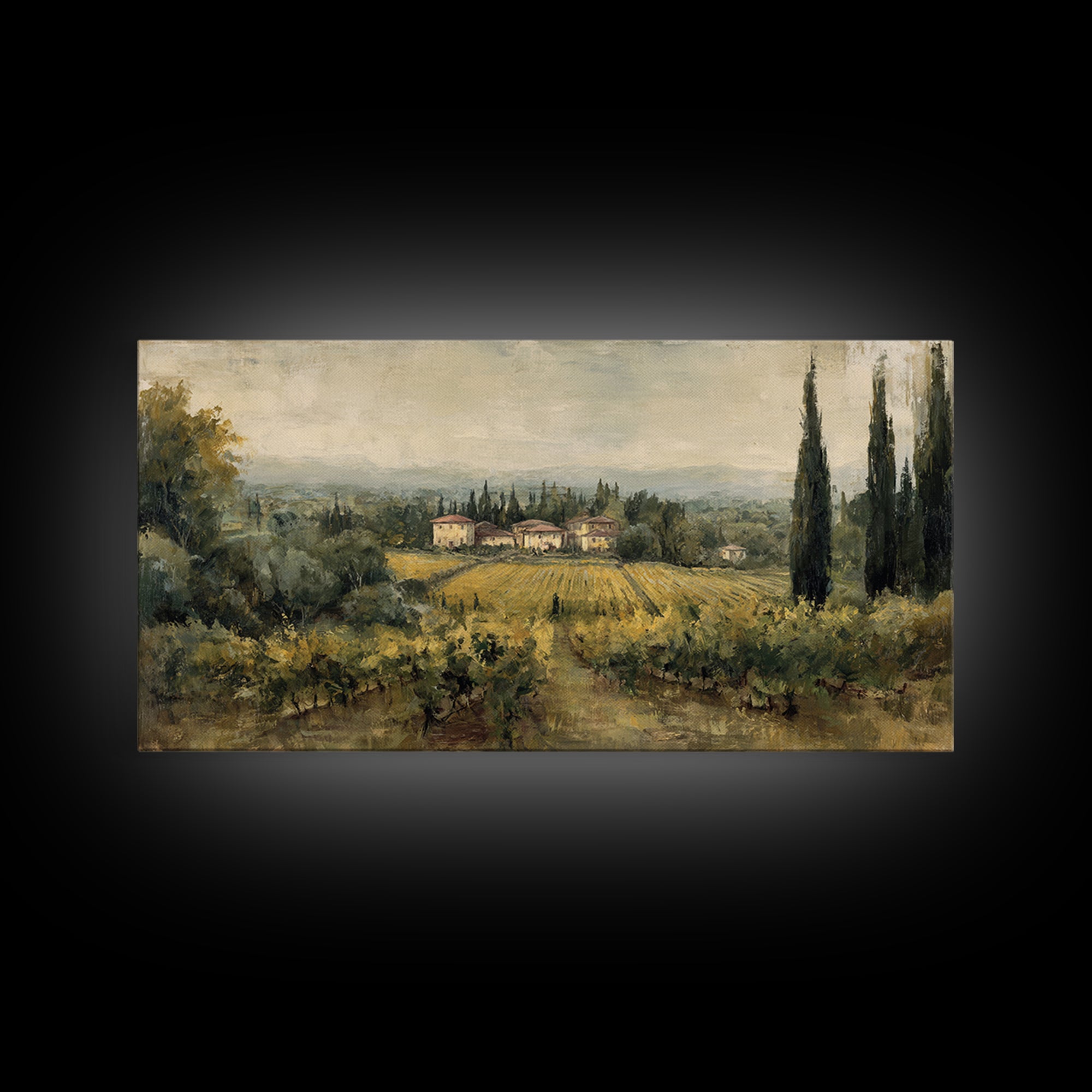 Tuscan Vineyard at Golden Hour Framed Canvas Print, Winery Art, Neutral Decor, Winery Decor, Fine Art, Vineyard, Home Decor, WIN-2x1-95