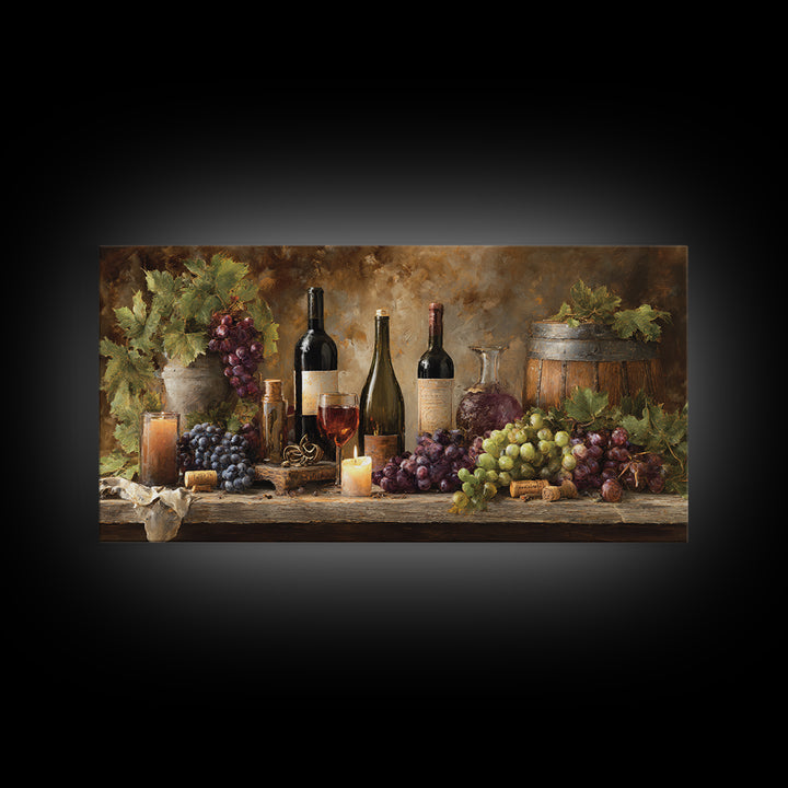 Corkscrew and Corks on Rustic Wood Framed Canvas Print, Winery Art, Kitchen Wall Decor, Winery Decor, Oil Painting, Vineyard, WIN-2x1-96