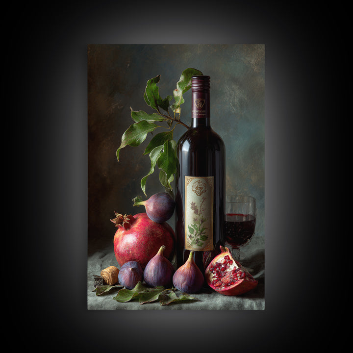 Pomegranate Figs and Red Wine Composition Framed Canvas Print, Winery Art, Printable Wall Art, Winery Decor, Fine Art, Vineyard, WIN-2x3-1